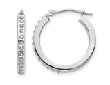 14K White Gold Hinged Hoop Earrings with Accent Diamonds(3/4 Inch)